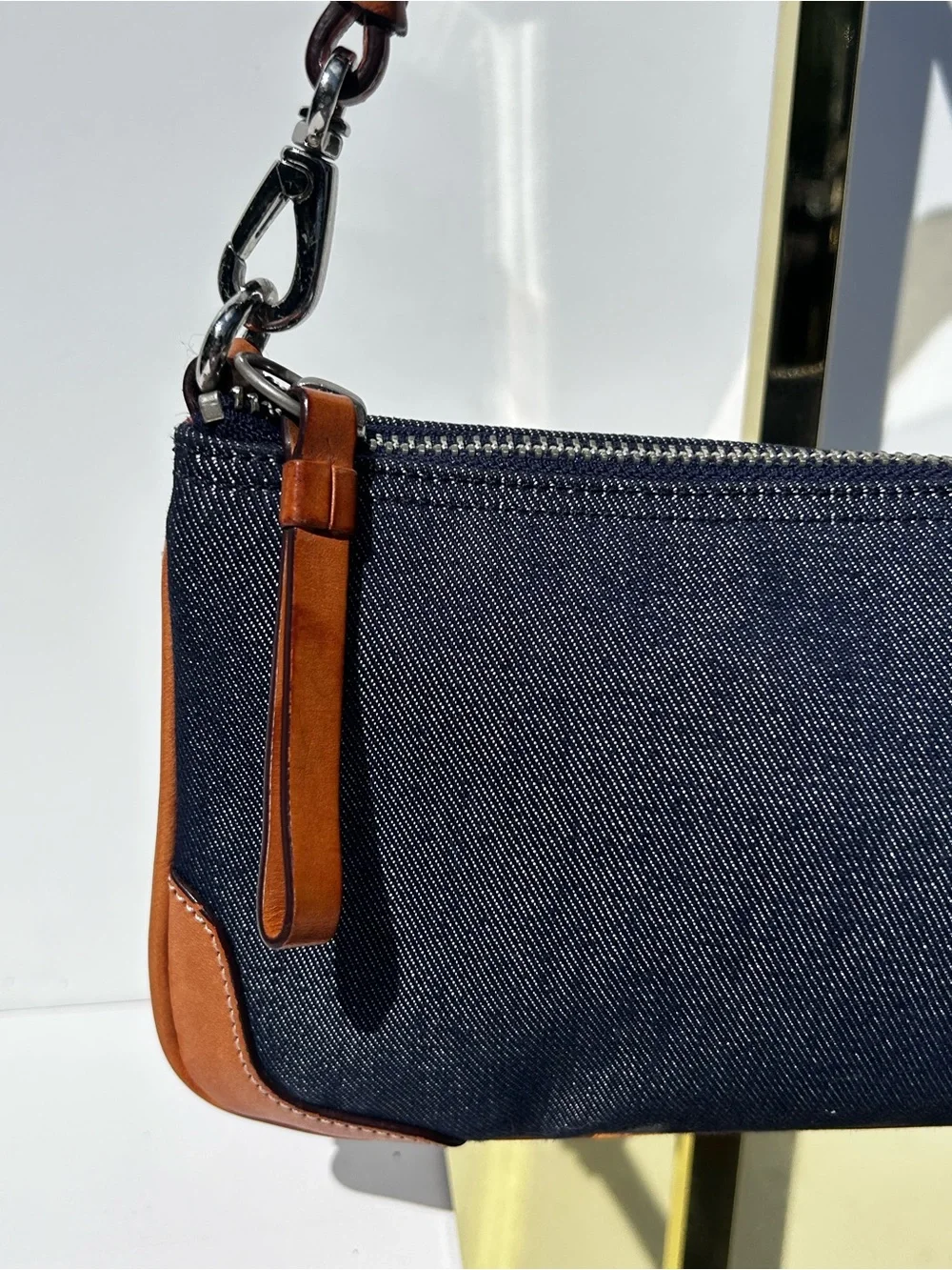 Vintage COACH Denim Mini Soho Demi Shoulder Bag Purse Blue Leather Trim 8335 Y2K